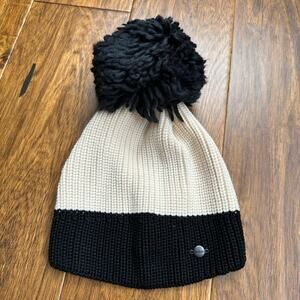 Eisbar black cream pompom knit winter beanie hat toque wool